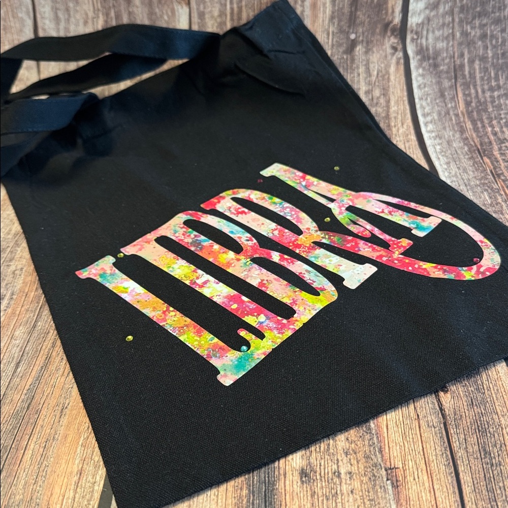 NEW Black Canvas 12”x15” Tote Bag with Libra Design & Rhinestones Item #PHK6313